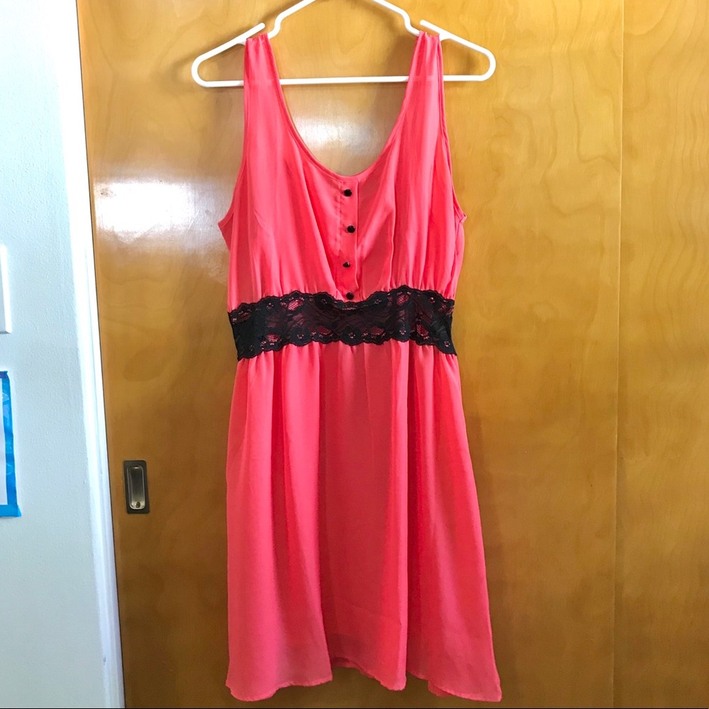 Salmon and Black Lace Dress